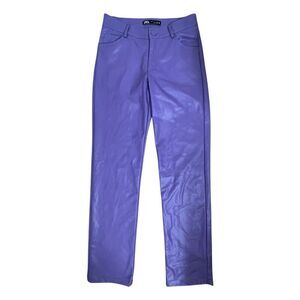 Zara Purple Faux Leather Straight Leg Pants High Waisted Trousers S 26